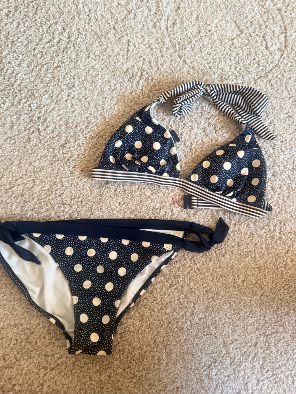 Boden Navy and White Polka Dot Bikini Set